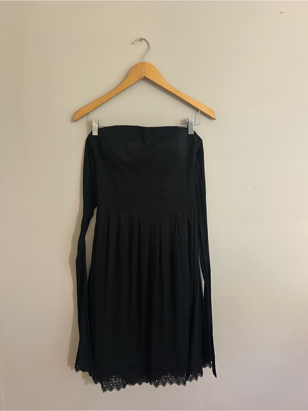 White House Black Market Black Strapless Dress with Lace Hem